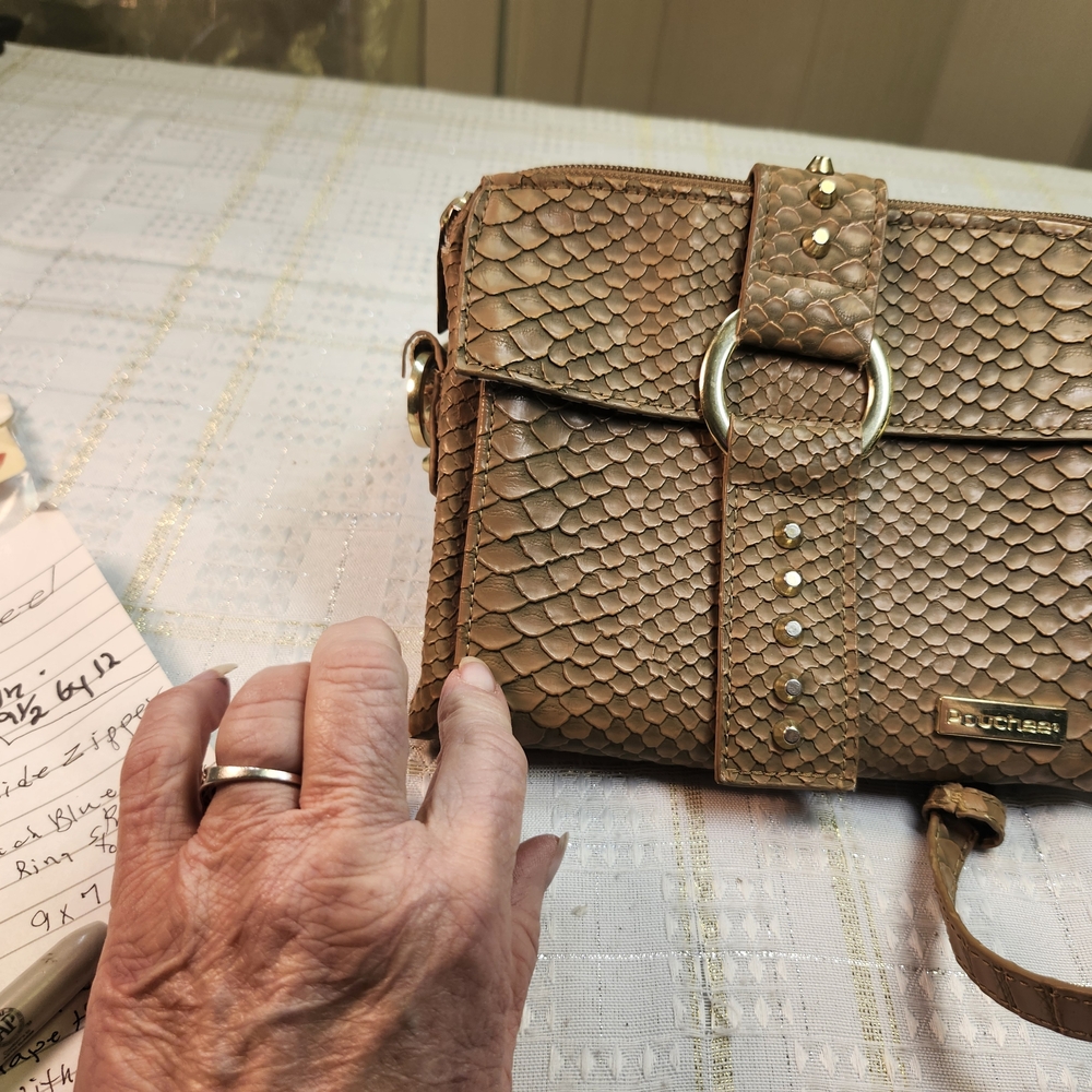 Textured Tan Crossbody Bag with Studded Buckle